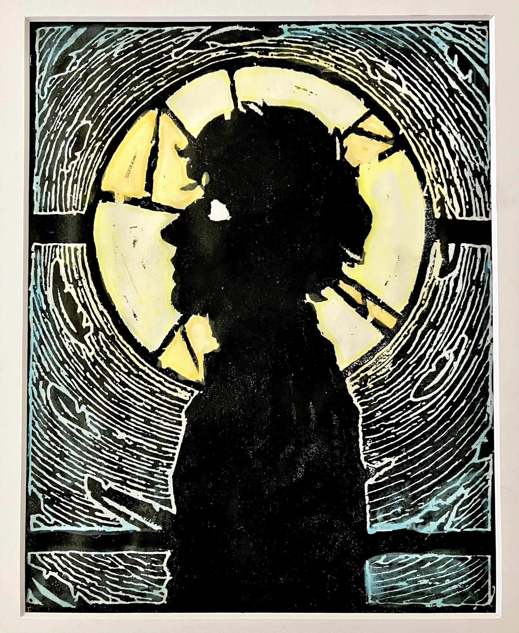 "Son of the End" • Woodblock ink print + watercolor